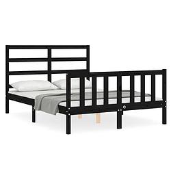 Foto van The living store massief grenenhouten bedframe - 195.5 x 125.5 x 100 cm - zwart