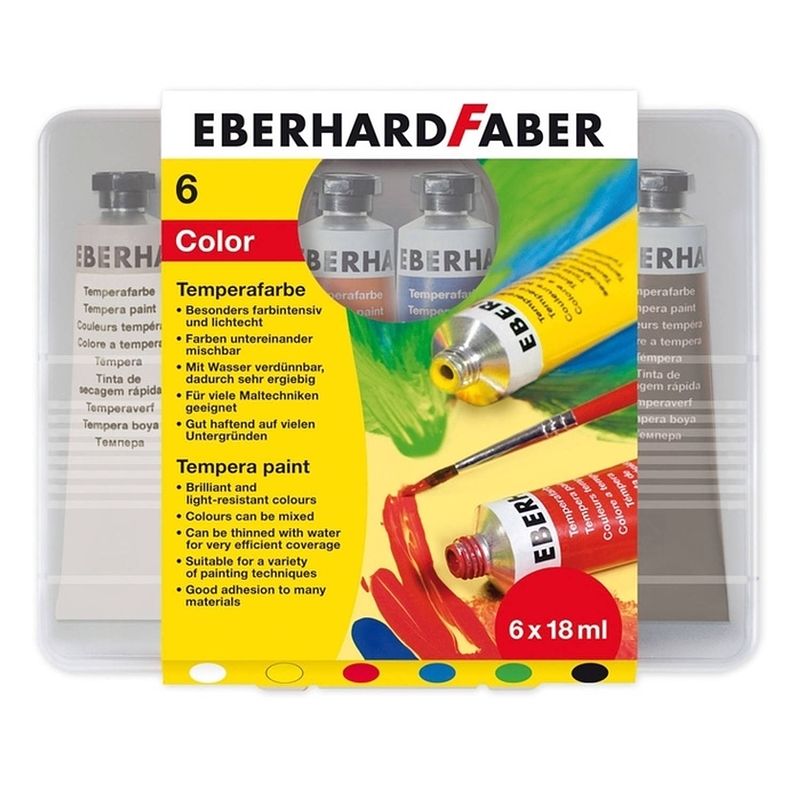 Foto van Plakkaatverf eberhard faber 6 kleuren tube 18 ml