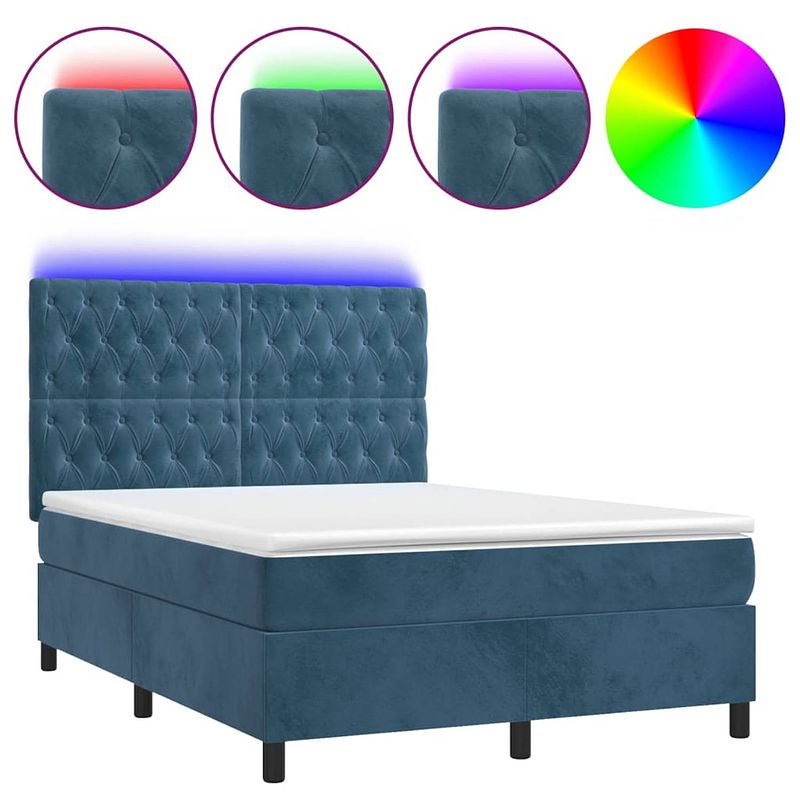 Foto van The living store boxspring bed - fluweel - pocketvering - led - 140x200 cm