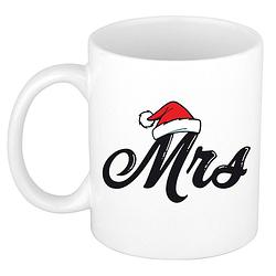 Foto van Mrs kerstmuts cadeau mok / beker wit voor dames 300 ml - bekers