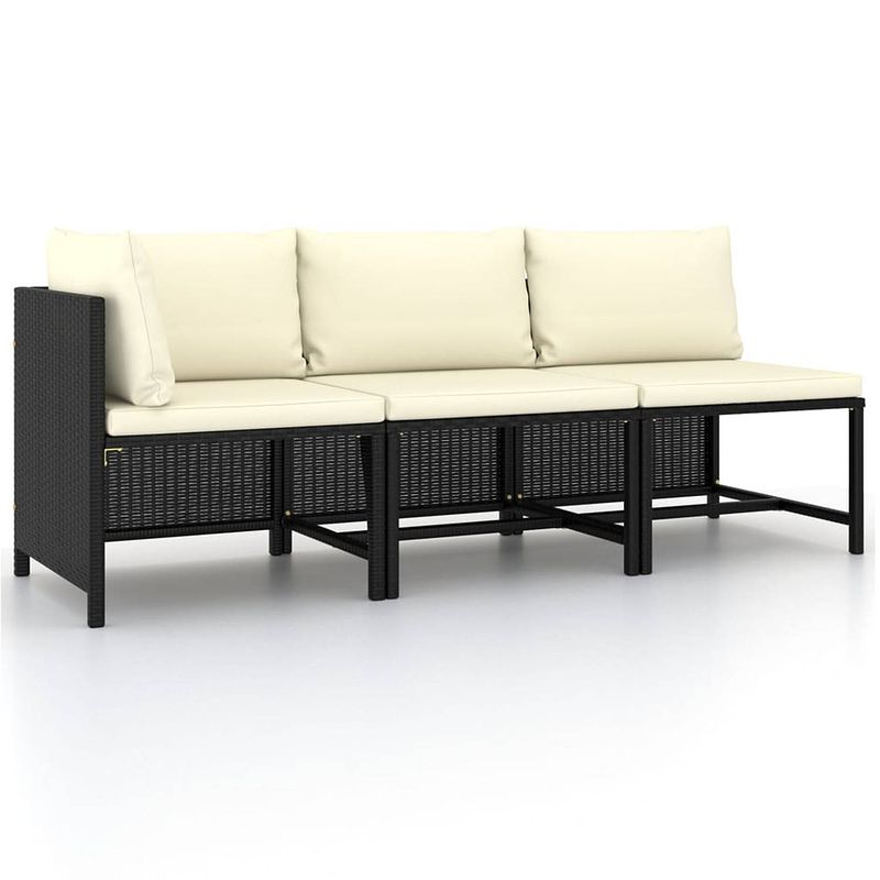 Foto van Vidaxl 3-delige loungeset met kussens poly rattan zwart