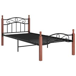 Foto van The living store bedframe - metalen - eikenhouten - 210x97x90 cm - zwart/donkerhout