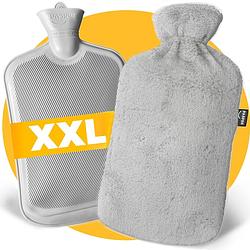 Foto van Xxl kruik 3,5 liter met hoes - pasper warmwaterkruik - 8 uur warmte - grijs - kruikzak