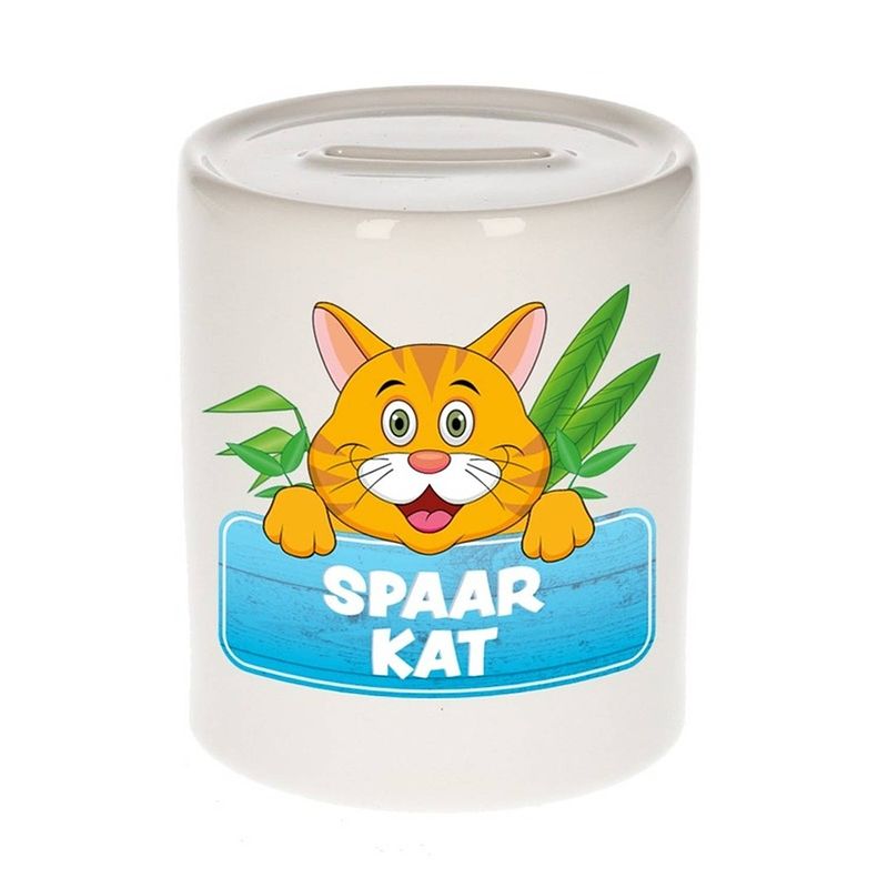 Foto van Kinder spaarpot met rode katten print 9 cm - spaarpotten