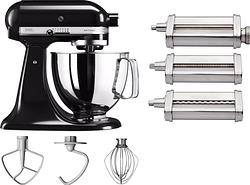 Foto van Kitchenaid artisan mixer 5ksm125 onyx zwart + pastaroller en -snijderset (3-delig)