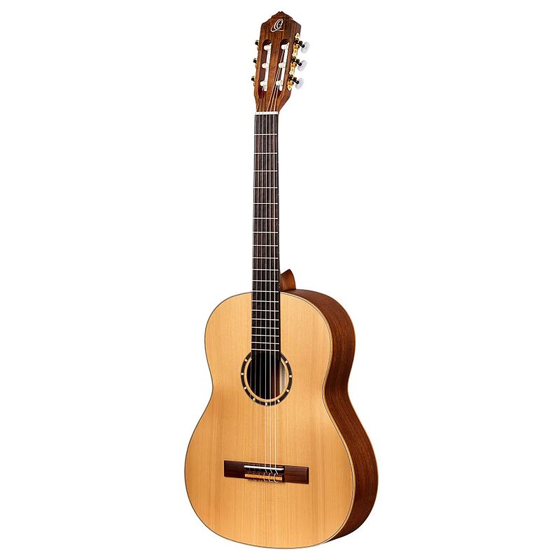 Foto van Ortega r131sn-l family series pro full-size guitar natural linkshandige e/a klassieke gitaar met gigbag