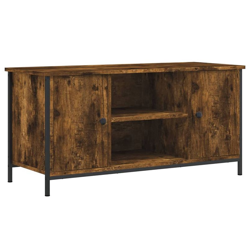 Foto van The living store tv-meubel 100x40x50 cm bewerkt hout gerookt eikenkleurig - kast