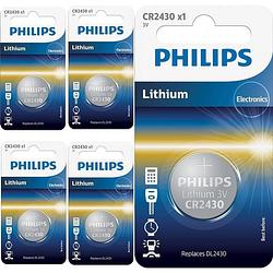 Foto van 5 stuks - philips cr2430 3v lithium knoopcelbatterij