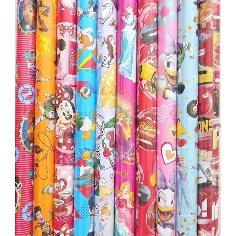 Foto van 10 rollen assortiment cadeaupapier disney inpakpapier voor kinderen - 200 x 70 cm