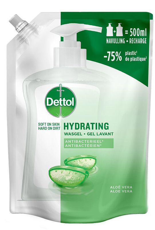 Foto van Dettol hydrating wasgel aloe vera navulling 500ml bij jumbo