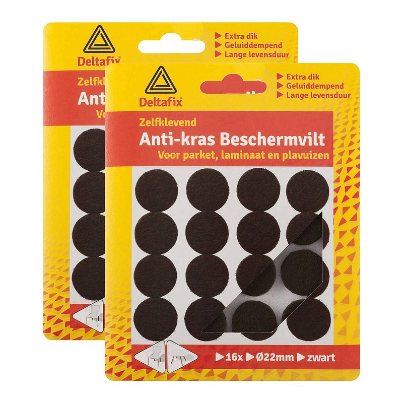 Foto van Deltafix anti-krasvilt - 32x - zwart - 22 mm - rond - zelfklevend - meubel beschermvilt - meubelviltjes