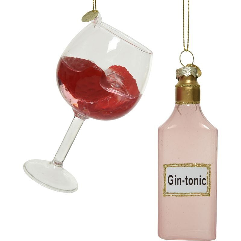 Foto van Decoris kersthangerset gin en tonic glas roze