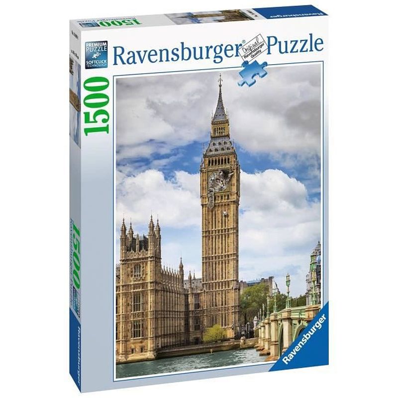 Foto van Puzzel 1500 p - grappige kat op de big ben