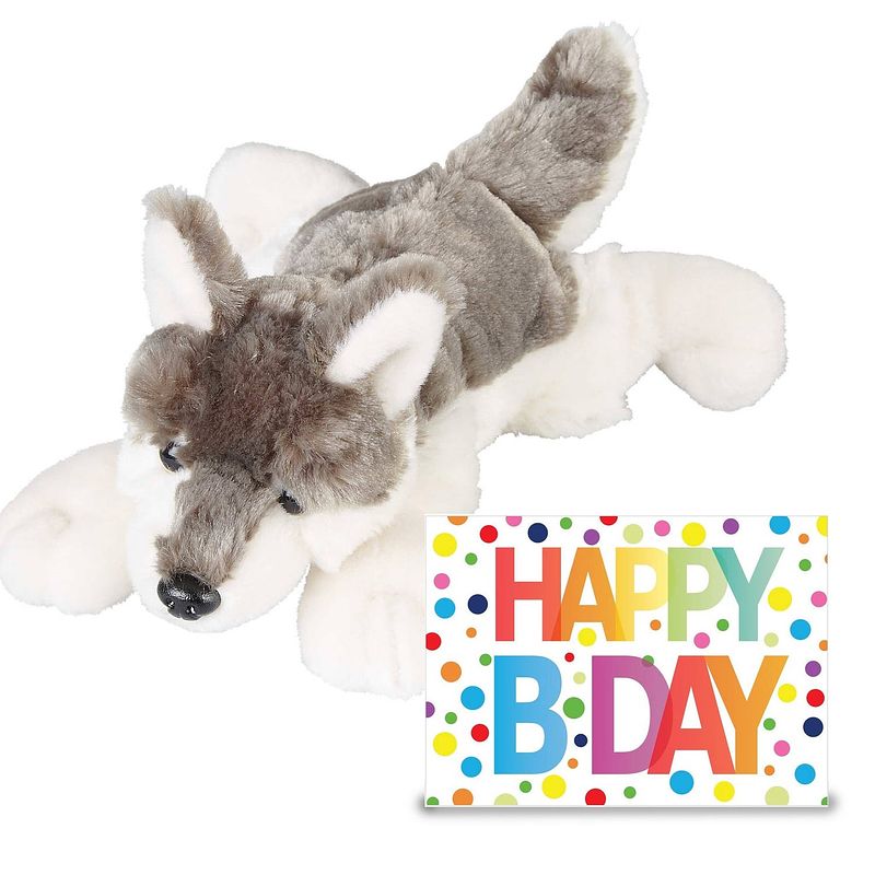 Foto van Verjaardag cadeau wolf 25 cm met xl happy birthday wenskaart - knuffeldier