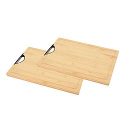 Foto van 2x stuks bamboe houten snijplank / serveerplank met handvat 40 x 30 x 1,7 cm - snijplanken