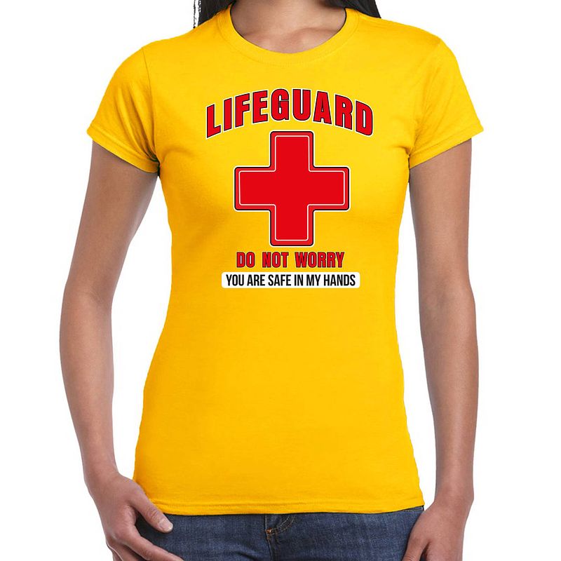 Foto van Bellatio decorations lifeguard verkleed t-shirt dames - strandwacht/carnaval outfit - geel m - feestshirts