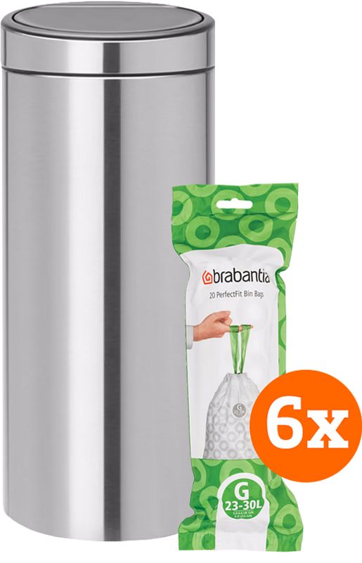 Foto van Brabantia touch bin 30 liter matt steel fingerprint proof + vuilniszakken (120 stuks)