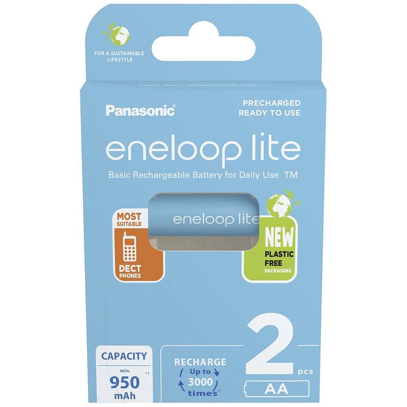 Foto van Panasonic eneloop lite hr06 oplaadbare aa batterij (penlite) nimh 1000 mah 1.2 v 2 stuk(s)