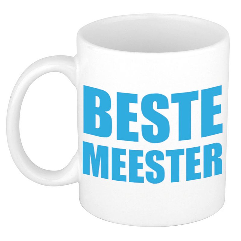 Foto van Beste meester cadeau koffiemok / theebeker blauwe blokletters 300 ml - feest mokken