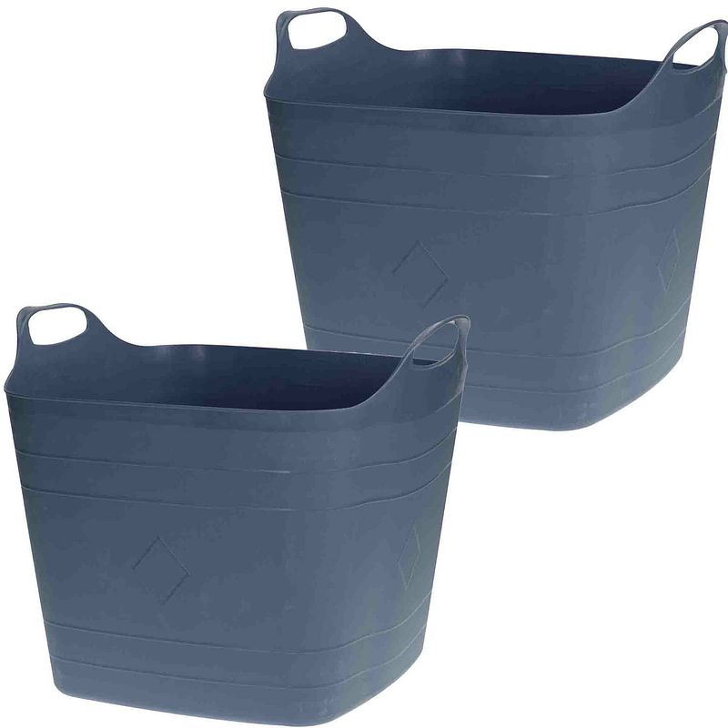 Foto van 2x stuks flexibele kuip emmers/wasmanden - blauw - 40 liter - vierkant - wasmanden