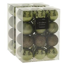 Foto van 48x stuks mini kerstballen mix groen tinten kunststof 3 cm - kerstbal