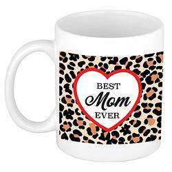 Foto van Best mom ever luipaardprint cadeau mok / beker wit - feest mokken