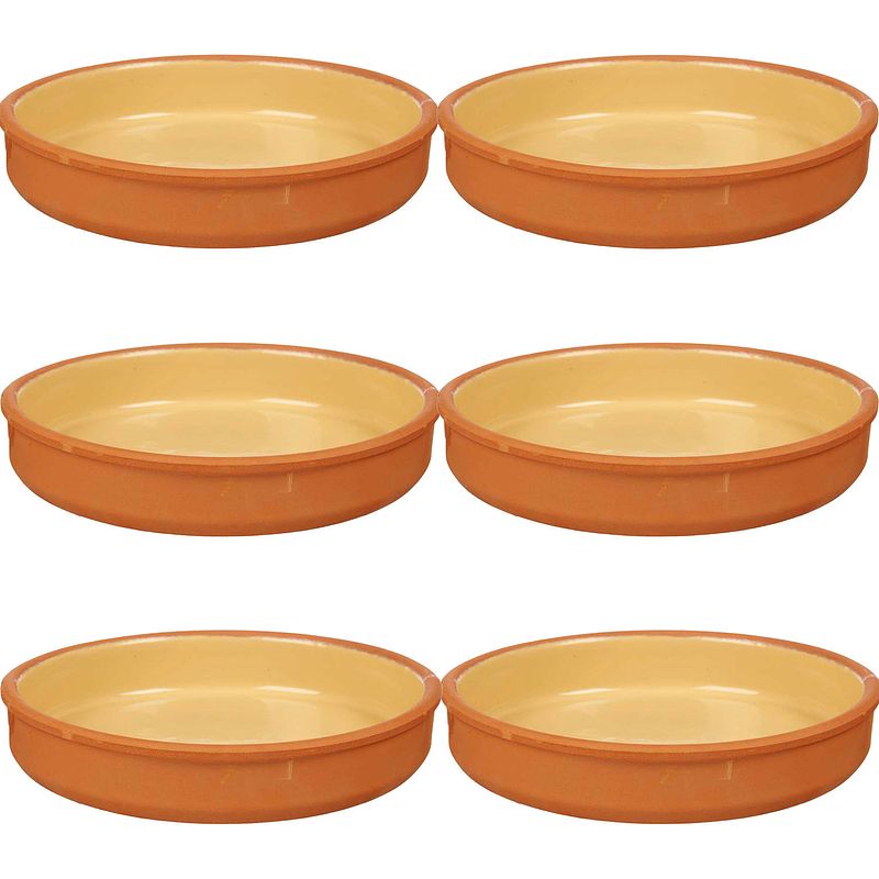 Foto van 6x stuks tapas/hapjes serveren/oven schaal terracotta/geel 23 x 4 cm - snack en tapasschalen