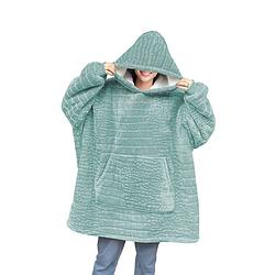 Foto van Linnick hoodie flanel fleece deken met mouwen croco - mint groen