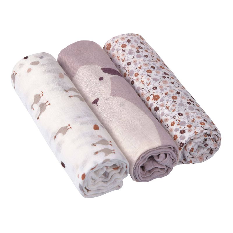 Foto van Lässig hydrofiele luier heavenly soft swaddle doek - 3 stuks l tiny farmer flowers 80 x 80 cm