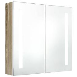 Foto van Infiori badkamerkast met spiegel en led 62x14x60 cm wit en eikenkleurig