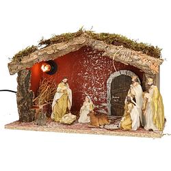 Foto van Complete verlichte kerststal met 8x st kerststal beelden - h24 cm - kerststallen