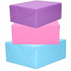 Foto van 3x rollen kraft inpakpapier paars/roze/lichtblauw 200 x 70 cm - cadeaupapier