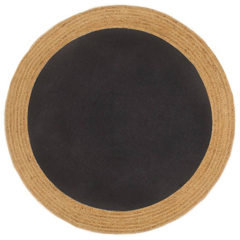 Foto van Vidaxl vloerkleed rond gevlochten 120 cm jute en katoen zwart naturel