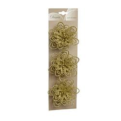 Foto van 3x stuks decoratie bloemen goud glitter op clip 11 cm - kersthangers