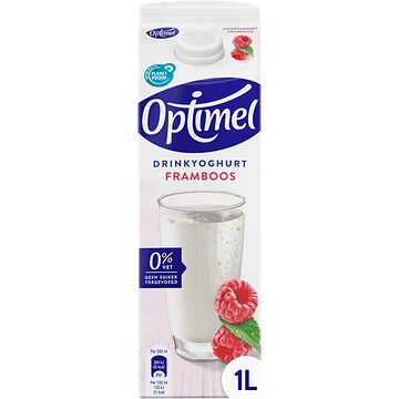 Foto van 2 voor € 3,00 | optimel drinkyoghurt framboos 0% vet 1 x 1l aanbieding bij jumbo