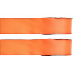 Foto van 2x hobby/decoratie oranje satijnen sierlinten 1,5 cm/15 mm x 25 meter - cadeaulinten