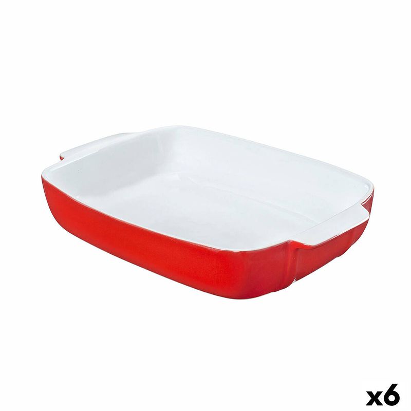 Foto van Ovenschaal pyrex signature rechthoekig rood 29 x 19 x 7 cm keramisch wit (6 stuks)