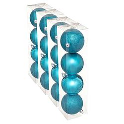 Foto van 16x stuks kerstballen turquoise blauw mix kunststof 8 cm - kerstbal