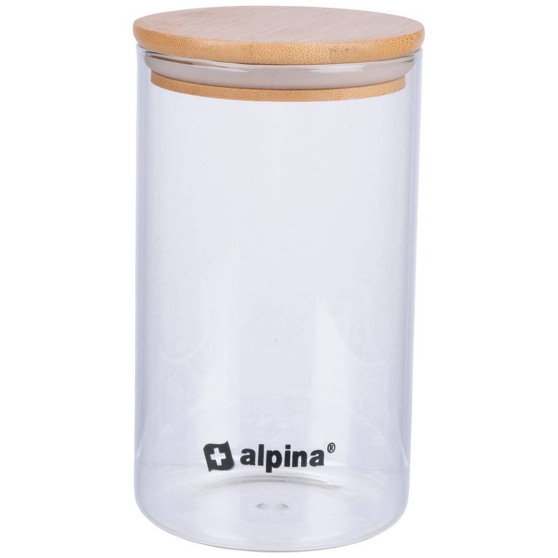 Foto van Alpina voorraadpot 900ml - glazen pot met deksel - bewaarpot van borosilicaatglas/bamboe