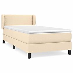 Foto van The living store boxspringbed - crème stof - 193x93x78/88 cm - verstelbaar hoofdbord - pocketvering matras -