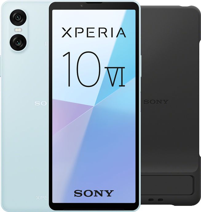 Foto van Sony xperia 10 vi 128gb blauw 5g + sony back cover zwart met standaard