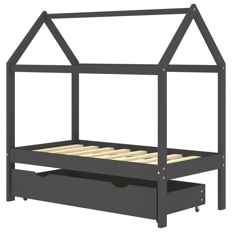 Foto van The living store houten kinderbedframe met lade - donkergrijs - 146 x 77 x 140 cm - massief grenenhout