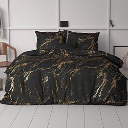 Foto van Dekbedovertrek glamour marble - lits-jumeaux (240x220 cm) - zwart microvezel - dessin: patroon, luxe - sleeptime - dekbed-discounter.nl