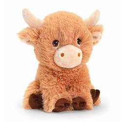 Foto van Keel toys pluche koe met hoorns knuffeldier - bruin - zittend - 18 cm - knuffel boederijdieren