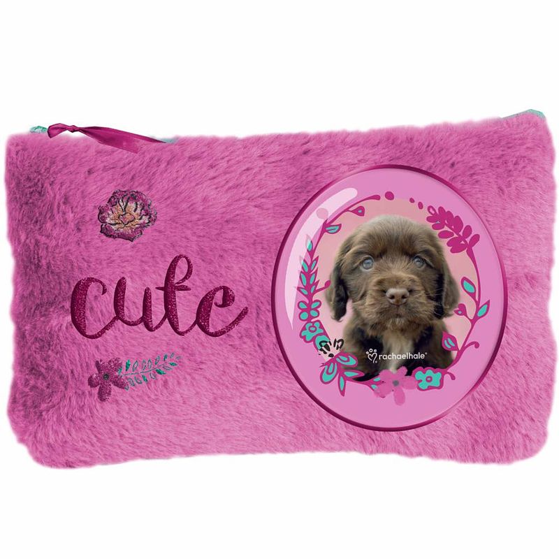 Foto van Rachael hale cute puppy - pluche etui - 12,7 x 20 cm - roze