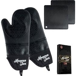 Foto van Mountain jack® 2 stuks antislip bbq & oven veiligheid handschoenen - ovenwanten - hittebestendige voering - zwart
