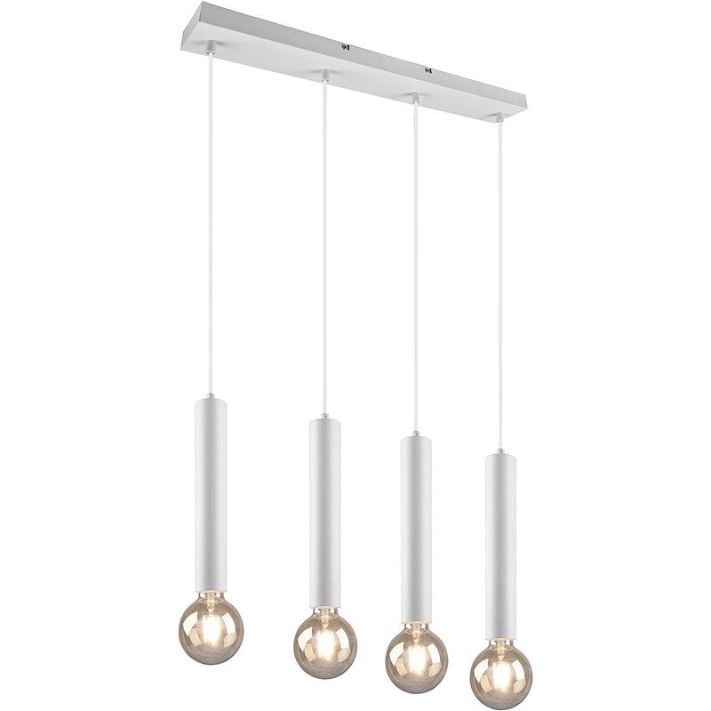 Foto van Led hanglamp - hangverlichting - trion claro - e27 fitting - 4-lichts - rond - mat wit - aluminium