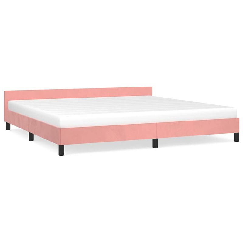 Foto van The living store bedframe roze - fluwelen stof - ondersteunende poten - multiplex lattenbodem - afmetingen 203x206x50