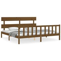 Foto van The living store massief grenenhouten bedframe - 205.5 x 205.5 x 81 cm - honingbruin - montage vereist