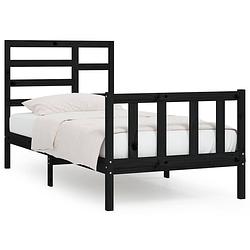 Foto van The living store houten bedframe - massief grenenhout - 205.5 x 106 x 104 cm - zwart